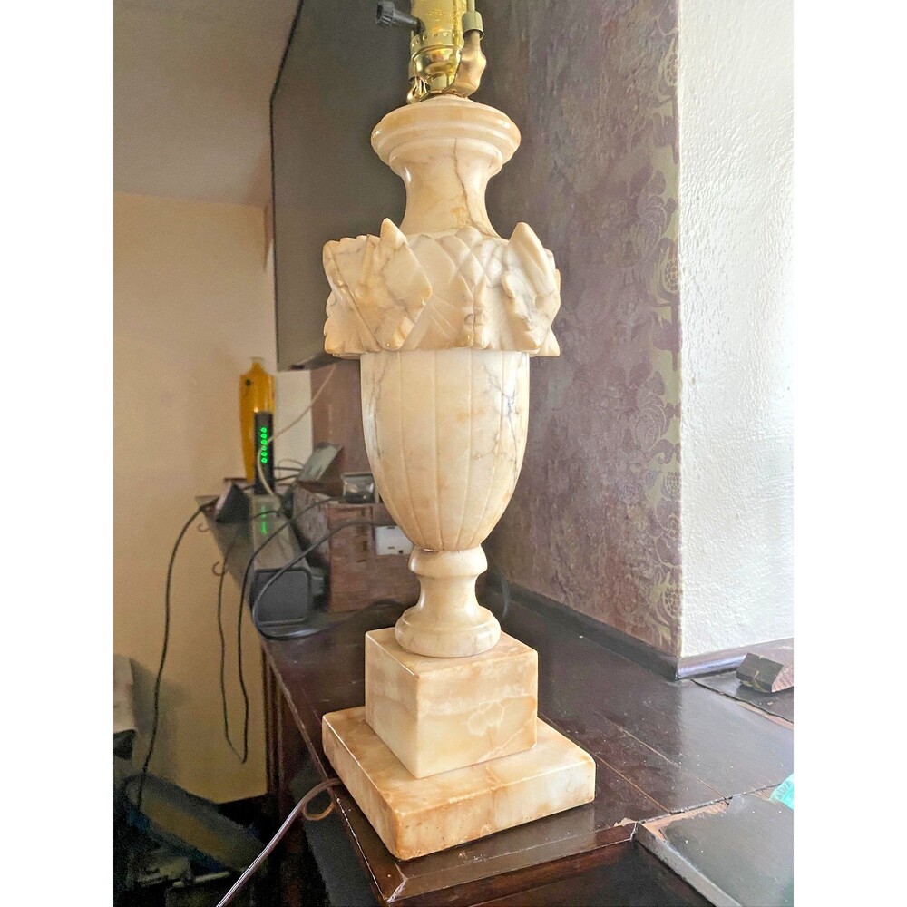 Italian Alabaster Urn Lamp Mid Century Neoclassical Carved Stone rewired